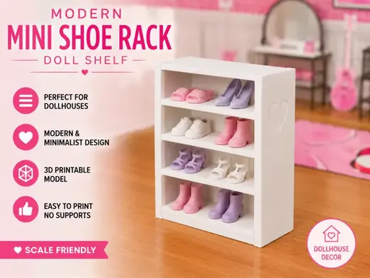 Modern Mini Shoe Rack | Doll Shelf (1:6 Scale)