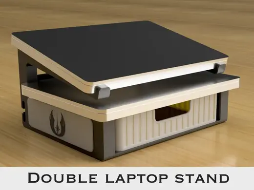 Double laptop stand with a drawer organiser