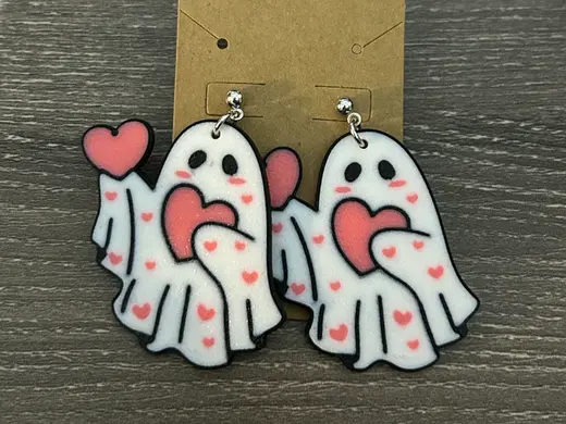 Cute Ghost Heart Earrings – Multicolor 3D Print