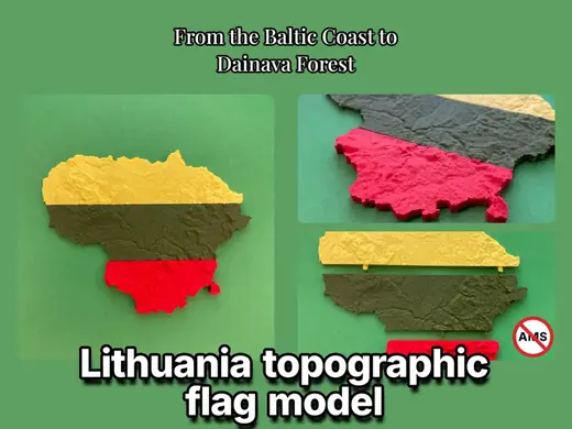 Lithuania topography flag model Lietuvos mainland