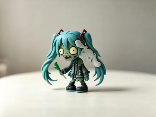 初音未来僵尸-植物大战僵尸q版桌面摆件-儿童涂色玩具
