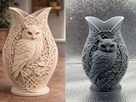 Owl Celtic Floral Vase Detailed Nature Home Decor