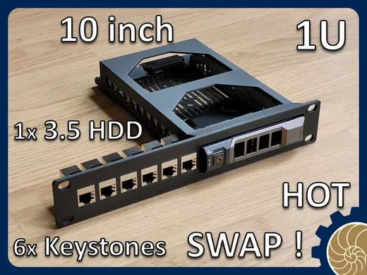 10 inch Rack 1U: 1x 3.5 inch HDD & 6x Keystones