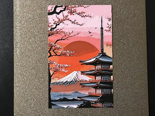 Sakura Sunset Over Fuji Hueforge