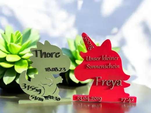 Personalisierte Geburtsschilder Einhorn & Dino