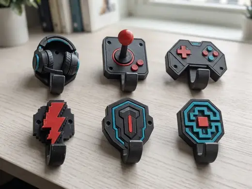 3D Printed Gamer & Retro Arcade Wall Hooks Set
