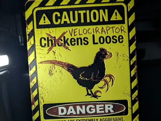 Hueforge Funny Chicken Loose sign (velociraptor)