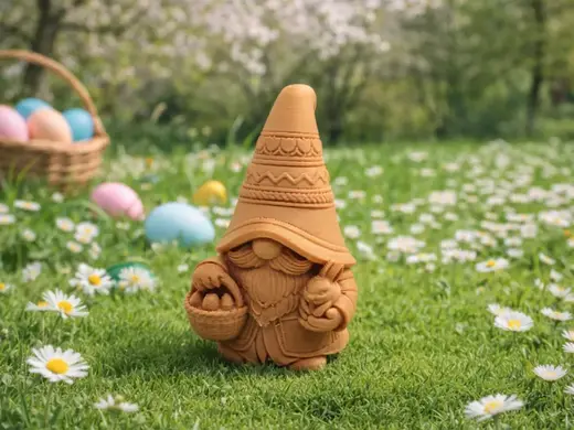 Osterzauber-Gnom mit Hase und Eierkorb