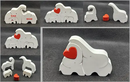 Elephant Family Decoration - Multicolored + Hearts