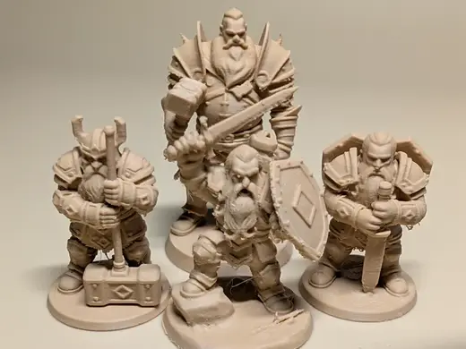 3 Dwarf and 1 Human warriors dnd sizes