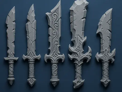 Fantasy Stone Swords Set Ancient Warrior Blades
