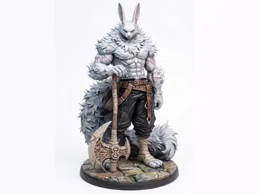 Leporidion/Harengon Barbarian D&D Miniature (45mm)