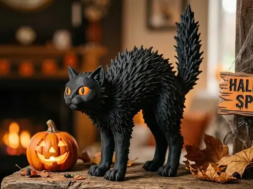 Frightened Black Cat - Funny Halloween Decoration