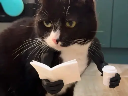 Morning Cat Arms: Reading & Coffee