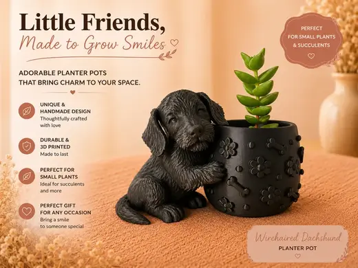 Cute Wire Haired Dachshund Planter