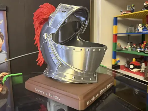 Knight's Armet Helmet with Red Plume