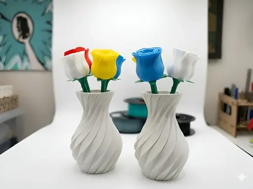 Vase with Roses and Stems - Flowers Bouquet