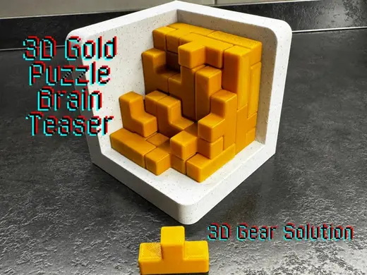 3D Gold Puzzle Brain Teaser