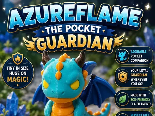 Azureflame the Pocket Guardian Cute Fantasy Dragon