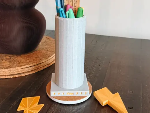 ZEUS Greek Pillar Pen Pot w/Bolt Bookmark & Magnet