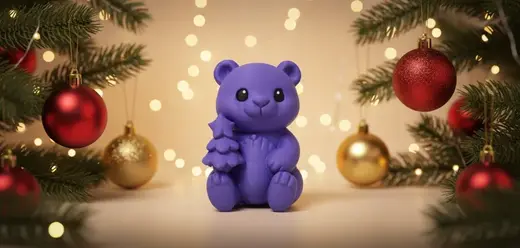 Sitting Teddy Bear with Mini Christmas Tree
