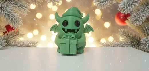 Imp with Gift Box and Hat Christmas Figure