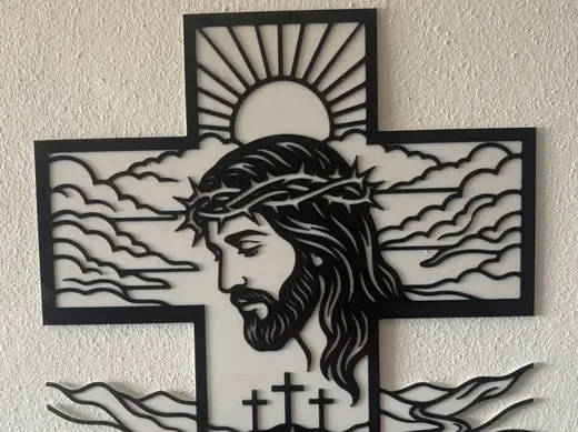 Jesus Christ Cross Wall Art –Dual Color Silhouette