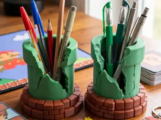 Cracked Warp Pipe Pen Holder - Mario Edition