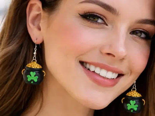 St Patrick Pot of Gold Earrings & Keychain