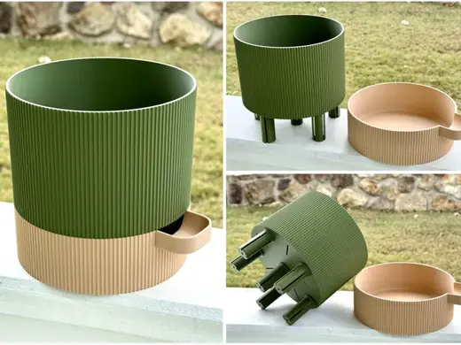 Round Self-Watering Planter Ribbed (Medium)