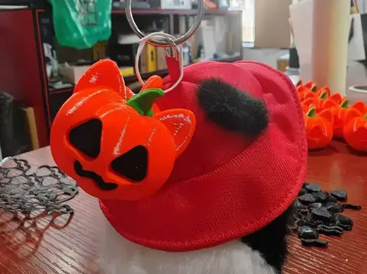 南瓜猫钥匙链/Halloween pumpkin cat keychain