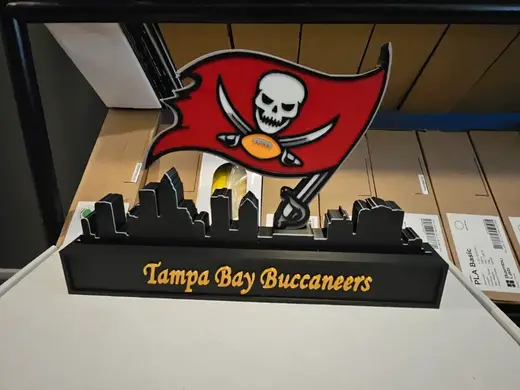 Tampa bay Buccaneers with skyline of Tampa NFL