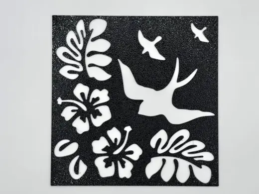 Tropical Flying Bird and Hibiscus Floral Stencil