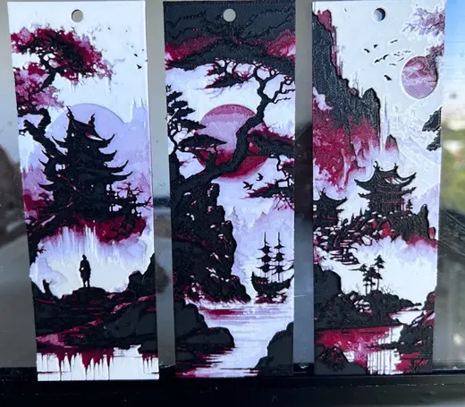 Set 3 Bookmarks of Japanese landscape hueforge