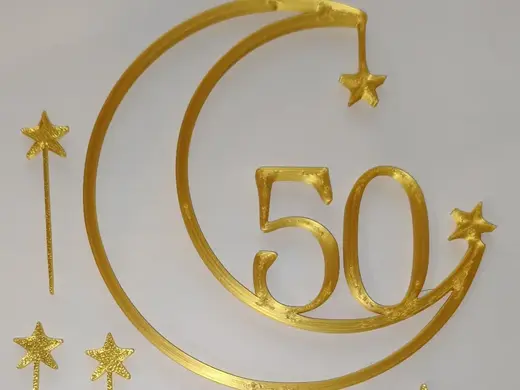Moon and star 50th anniversary cake topper