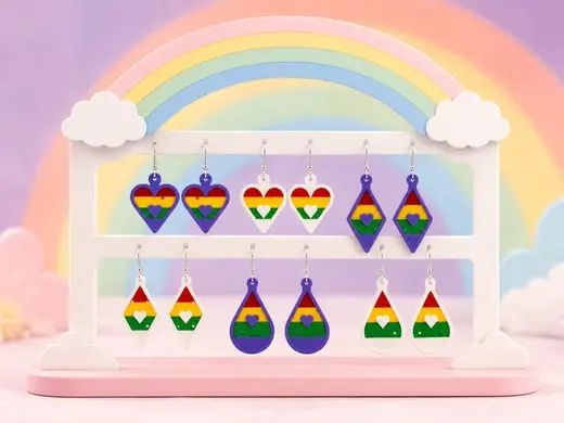 Rainbow Heart Earrings Set