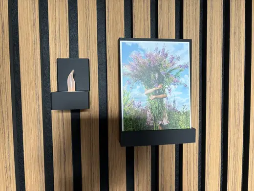 Acoustic wall tea light holder + card holder