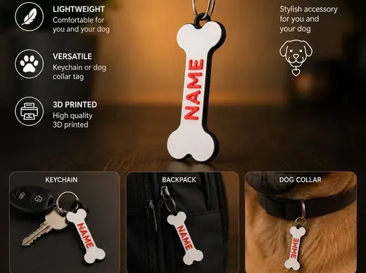 Custom Name Bone Keychain & Dog Collar Tag