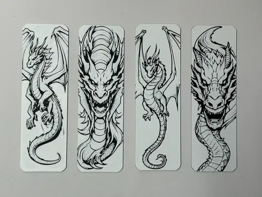 set 4 black and white dragon bookmarks