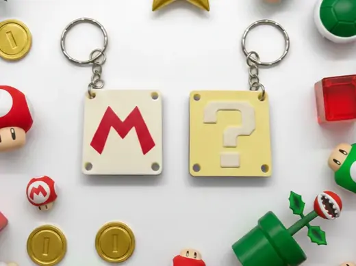 Mario Bros M and Question Mark Keychain