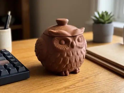 Owl Jar with Lid - Desktop Organizer
