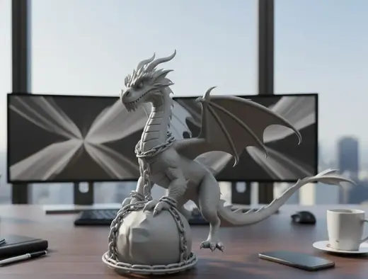 dragon chained to a rock
