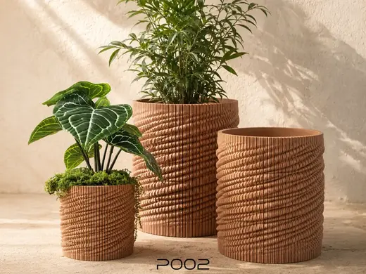 POO2 Sculptural Planter: Wooden Waves