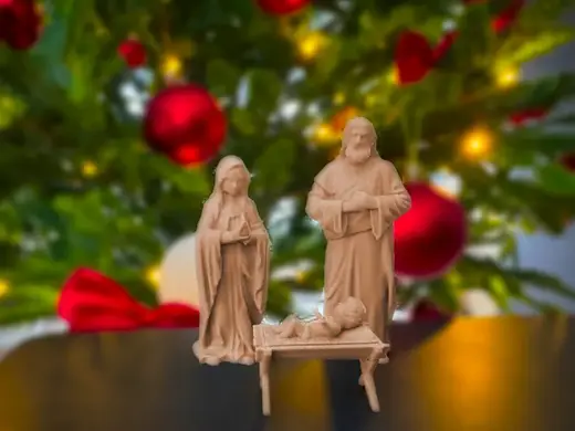 Nativity Family Scene: Mary, Joseph, and Cradle