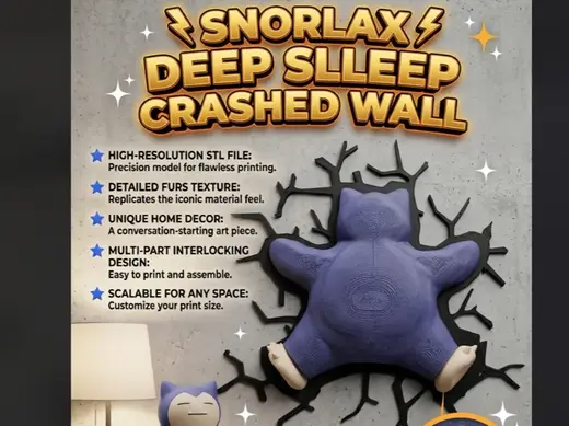 Snorlax crashed sticker magnet wall decor