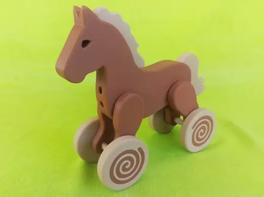 vintage wooden style trojan horse push-pull toy