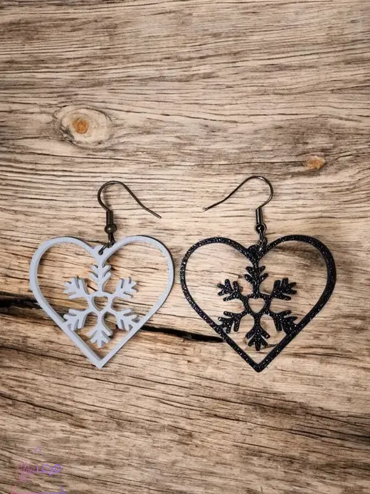 Black & White heart snow flake earrings