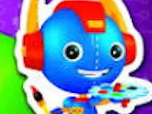 Cute Little Blue Robot With Paint And Paintbrush