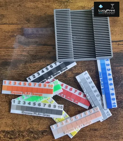 TD test grid - HueForge with filament name and box