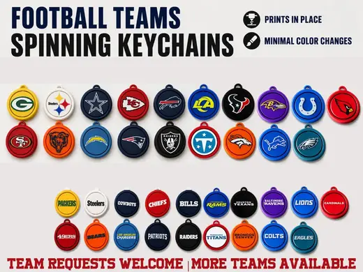 Football Team Print in Place Spinning Key Chains